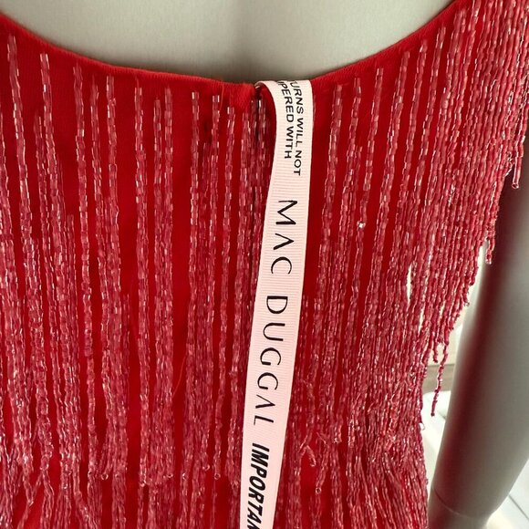 Mac Duggal Red Prom Spaghetti Strap Fringe Beaded Mini Dress Size 2 NEW - Picture 7 of 9